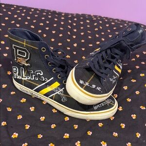 Navy Ralph Lauren High-Top Sneakers with Yellow Stripes
